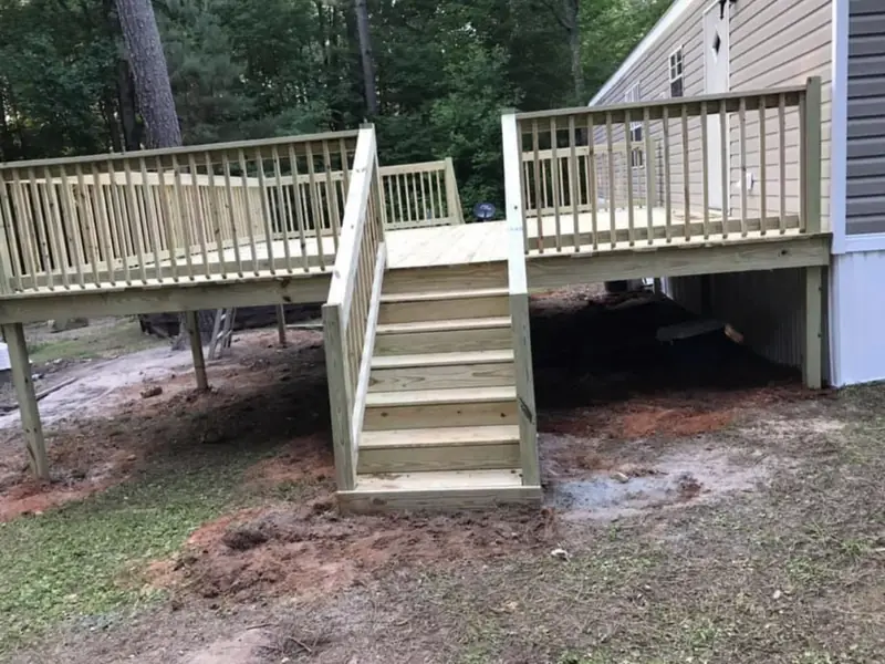 Custom-built covered porch with stairs and railings